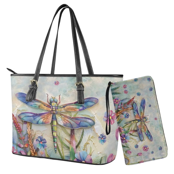 ZUXONGSY Dragonfly Floral Print Lightweight Shoulder Bag for Women Large Capacity Purse and Wallet Set Hobo Bag with Top Handle for Shopping Work