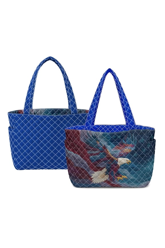 Eagle Print Tote Bag Stylish Reversible Quilted Crossbody Handbag Lightweight Women's Casual Purse for Street Style Dating Vacation, Blue