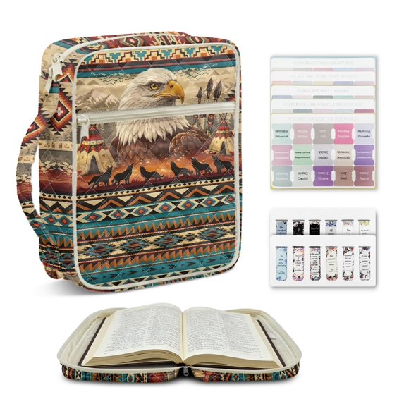 ZUXONGSY Eagle Wolf Snow Mountain Print Bible Cover Case for Women Large Bible Cover with Durable Handle Quilted Bible Carrying Case for Girls Bible Study Supplies Accessories