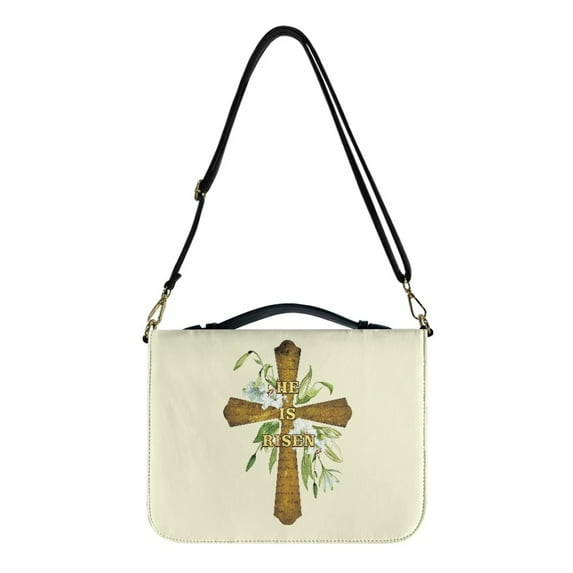 ZUXONGSY Easter Cross Lily Flower Print Pu Leather Bible Cover for Men Women He Is Risen Bible Carrier with Adjuatable Strap Multifunctional Christian Gift for Christian, -L
