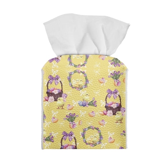 ZUXONGSY Easter Eggs Square Tissue Box Covers PU Leather Tissue Cube Box Cover Waterproof Tissue Cover Convenient to Use Square Tissue Box Organizer Easter Home Indoor Decor