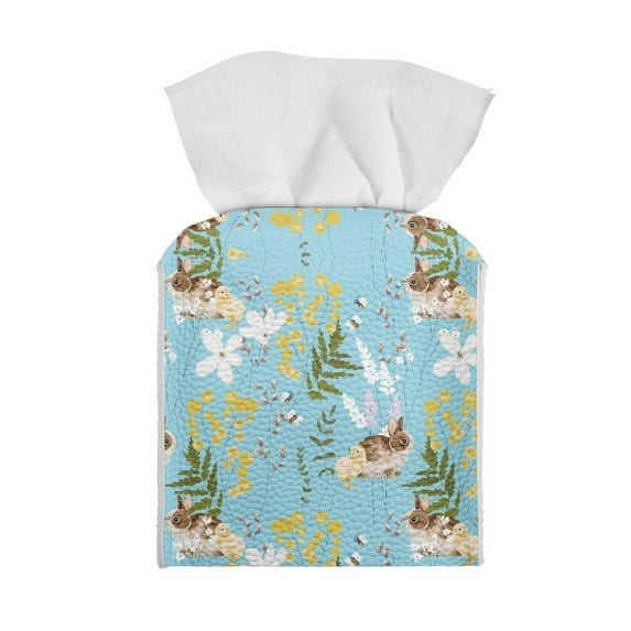 ZUXONGSY Easter Rabbit Square Tissue Box Covers PU Leather Tissue Cube Box Cover Fashion Tissue Box Customized Printed Tissue Cover Easter Bathroom Accessories Decoration