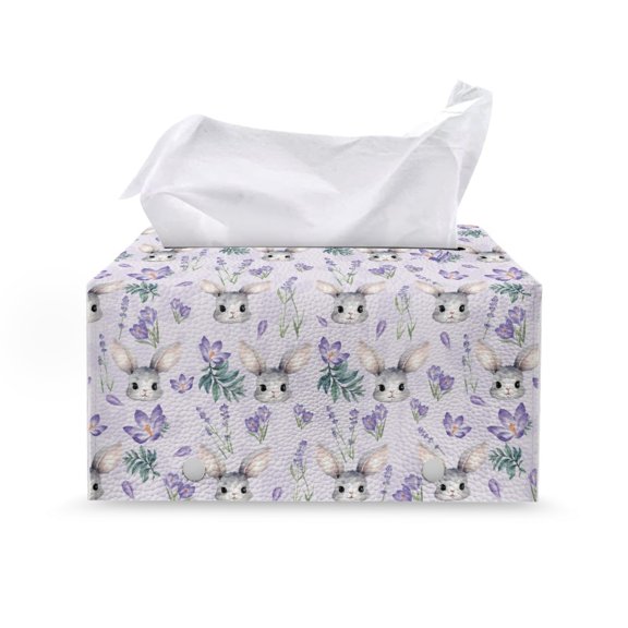 ZUXONGSY Easter Rabbit Tissue Box Cover PU Leather Facial Tissue Tissue Box Cover with Buttons Facial Paper Organizer Easy to Clean Stylish Leather Box for Easter Decor
