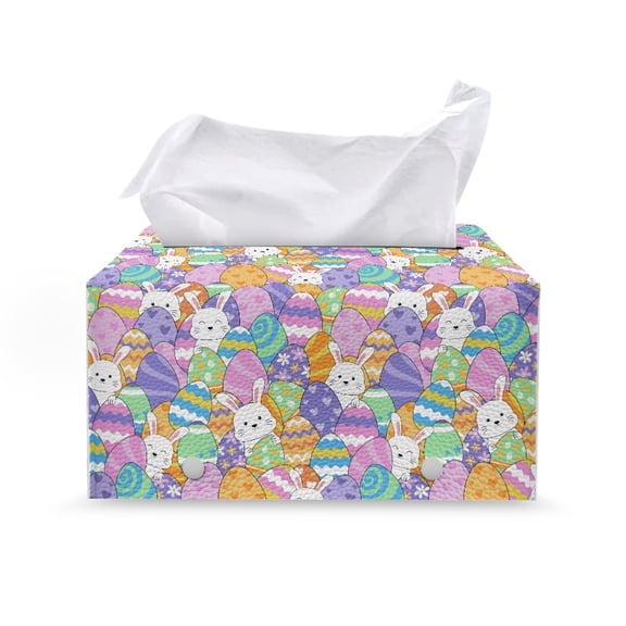 ZUXONGSY Easter Rabbit Tissue Box Cover PU Leather Rectangular Tissue Box Holder with Buttons Customized Printed Tissue Cover Texture Leather Tissue Box Cover Easter Indoor Decor