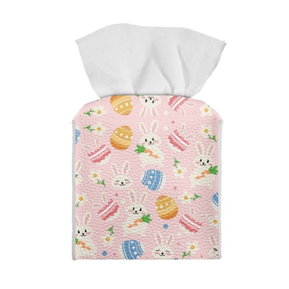 ZUXONGSY Easter Square Tissue Box Cover Rabbit 2 Pack PU Leather Tissue Cube Box Cover Modern Tissue Case Facial Paper Organizer Dispenser Facial Tissue Case Easter Bathroom Decor