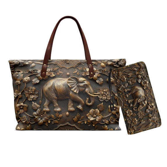 ZUXONGSY Elephant Cherry Blossom Print Handbag with Matching Wallet for Ladies Girls Fashion Top Handle Satchel Shoulder Bag with PU Cash Wallet Top Handles Work Bag Tote Bag for Hiking Travel