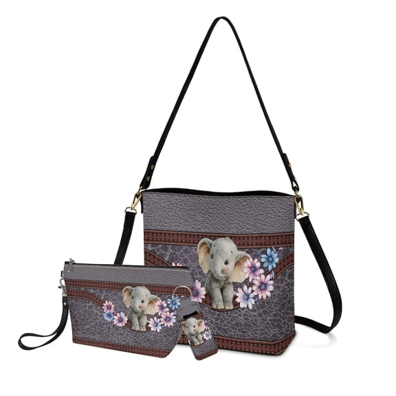 ZUXONGSY Elephant Daisy Flower Print Top-Handle Handbags with Lightweight Makeup Pouch and Lipstick Holder for Women Crossbody Hobo Bag Set with Cosmetic Pouch Purse Keychain Holder