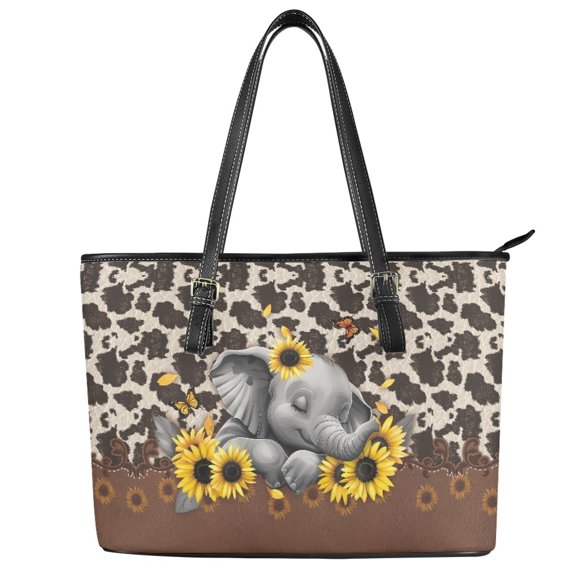 ZUXONGSY Elephant Sunflower Butterfly Print Handbag for Women Waterproof Work Bag Portable Laptop Tote Bag with Zip Compartments for Shopping Work