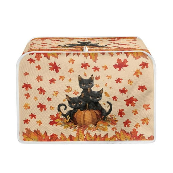 ZUXONGSY Fall Maple Leaf Black Cat Toast Cover 2 Slice Bread Toaster Cover Wide Slot Quilted Toaster Oven Dust Cover Easy to Clean Bread Machine Cover Thanksgiving Decor