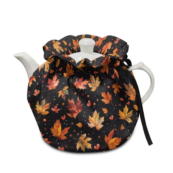 ZUXONGSY Fall Maple Leaf Tea Pot Cosy Breakfast Teapot Cover with Elastic Band Drawstring Kitchen Tea Pot Dust Cover Soft Fabric Teapots Dust Cover Thanksgiving Fall Decor