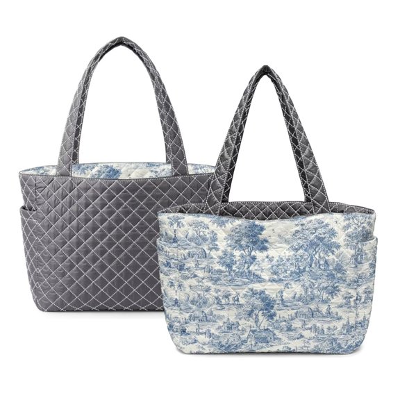 ZUXONGSY Farm Print Fashion Reversible Tote Bag for Women – Lightweight Quilted Shoulder Bag with Trendy Prints & Classic Side