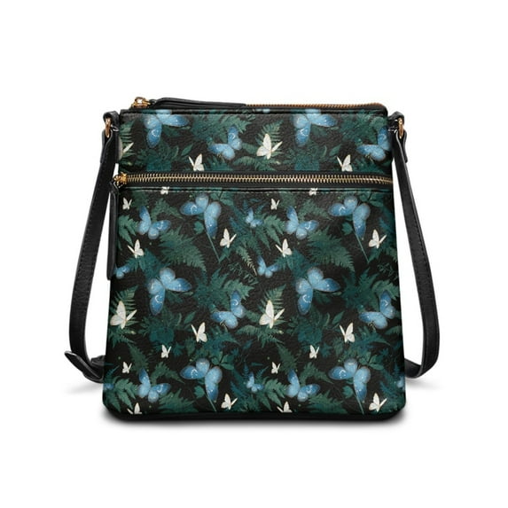ZUXONGSY Ferns Leaves Butterfly Print Shoulder Handbag for Women Trendy Crossbody Purse Small Satchel with Adjustable Wide Strap for Travel Shopping