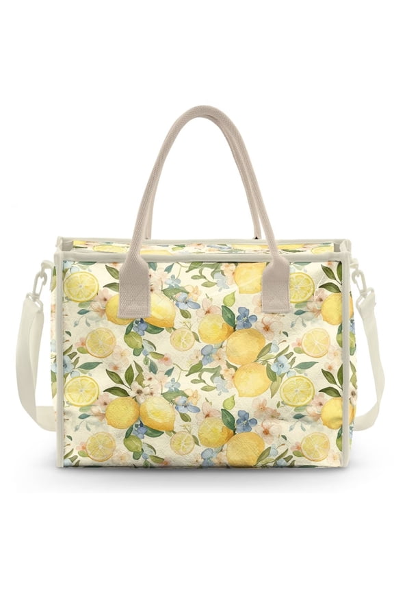 Floral Lemon Print PVC Tote Bag, Transparent Large Shoulder Bag for Women, Waterproof Handbag with Zipper, Top Handle, Lightweight, Essential for Work, Travel