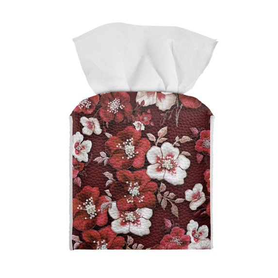 ZUXONGSY Floral Square Tissue Box Covers Modern PU Leather Tissue Box Holder Decorative Tissue Boxes Covers Wear Resistant Tissue Cover for Women Gifts for Women Friends