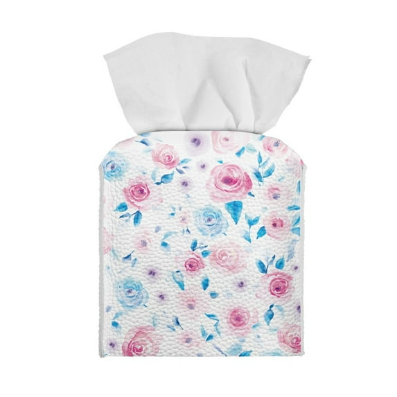 ZUXONGSY Flower Square Tissue Box Covers PU Leather Household Tissue Holder Decorative Square Tissue Box Cover Stylish Paper Towel Box Cover for Women Gifts for Mom