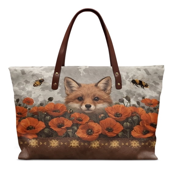 ZUXONGSY Fox Pansy Bee Print Tote Bag for Women Large Capacity Top Handle Bag Waterproof Satchel Handbags with Zipper for Shopping Work