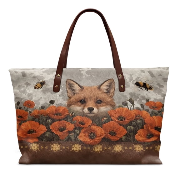 ZUXONGSY Fox Pansy Bee Print Tote Bag for Women Large Capacity Top Handle Bag Waterproof Satchel Handbags with Zipper for Shopping Work