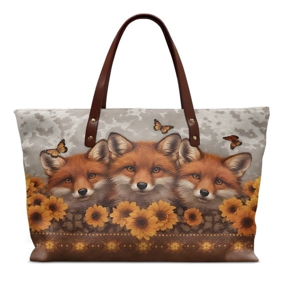 ZUXONGSY Fox Sunflower Print Top Handle Tote Bag for Women Large Capacity Top Handle Bag Casual Satchel Handbags with Zipper for Shopping Work