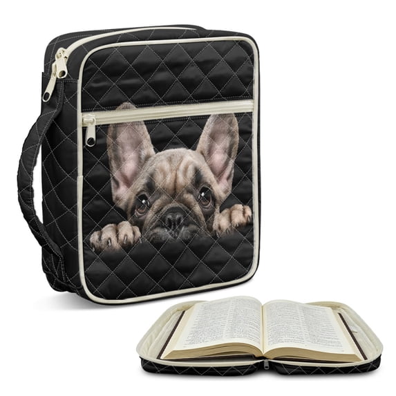 ZUXONGSY French Bulldog Print Bible Case for Women Lightweight Bible Protective Carrier Sturdy Scripture Bag with Handle Journal Case for Daily Commuter