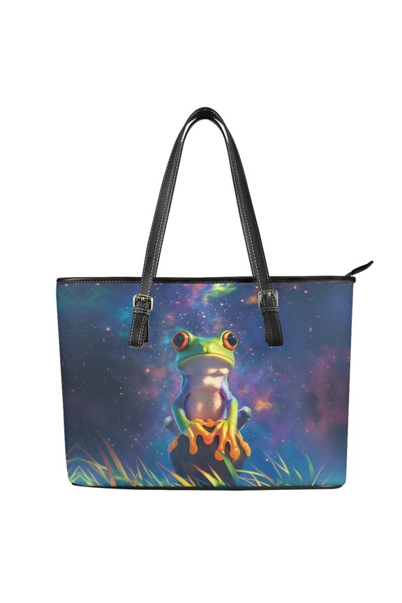 Frog Galaxy Print Top Handle Bag for Women Lightweight Top Handle Satchel Waterproof Satchel Handbags with Handle for Workout Dating