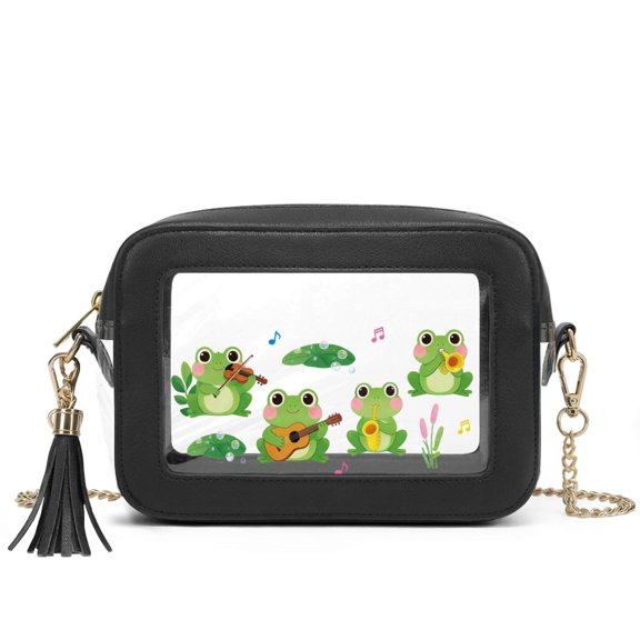 ZUXONGSY Frog Print Clear Purse Crossbody Bag for Women, Lightweight PVC Shoulder Handbag with Zipper for Stadium, Concerts and Travel