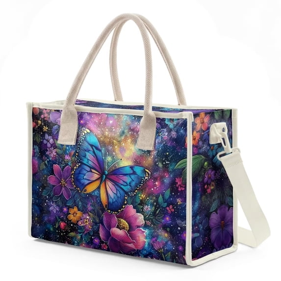 ZUXONGSY Galaxy Butterfly Floral Print Clear PVC Tote Bag for Women, Lightweight Large Shoulder Handbag with Zipper, for Daily Work Commute
