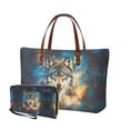 thumbnail image 1 of ZUXONGSY Galaxy Wolf Print 2 Pieces Purses Top Handle Satchel for Women Large Top Handle Tote Bag Slim Wallet with Handle Portable Satchel Handbags Wallet for Shopping Outings, 1 of 5