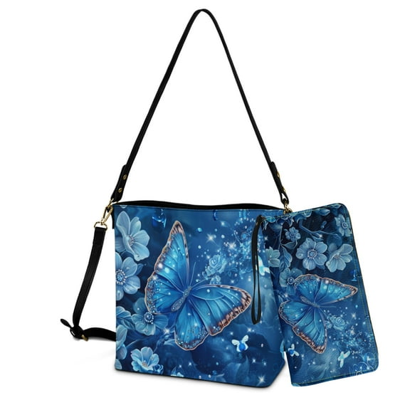 ZUXONGSY Goat Flower Print Crossbody Hobo Bag with Wallet Set for Women Waterproof 2 Pcs Bucket Purse Set Casual Bucket Bag Tote Purse Set for Daily Use