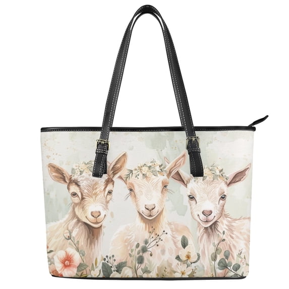 ZUXONGSY Goat Flower Print Handbag for Women Practicality Laptop Tote Bag PU Leather Satchel Handbags with Handle for Daily Use Work