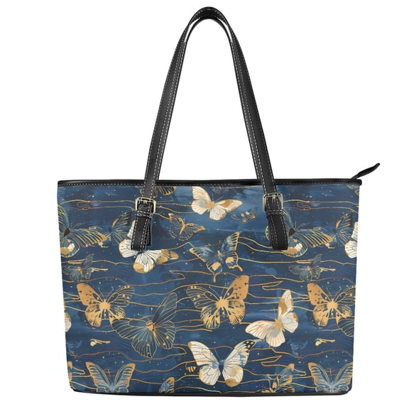 ZUXONGSY Gold Butterfly Print Handbag for Women PU Leather Travel Purse Trendy Top Handle Satchel with Zippered for Work Dating