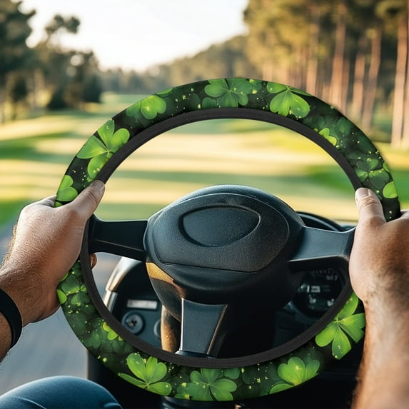 ZUXONGSY Green Leaf Golf Cart Steering Wheel Covers Golf Steering Wheel Protector Convenient to Store Car Interior Accessories Stretchy Auto Wheel Cover Gifts for Friends Family