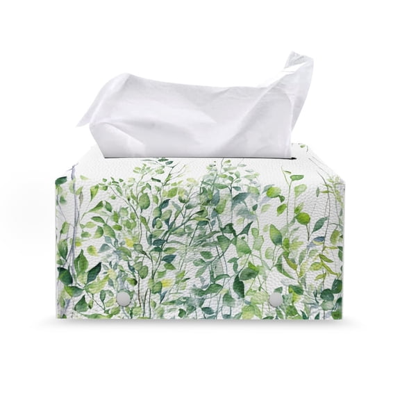 ZUXONGSY Green Leaf Tissue Box Cover PU Leather Rectangular Tissue Box Holder with Buckle Stylish Leather Box Customized Printed Tissue Cover for Car Home Bathroom