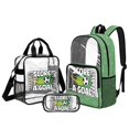 thumbnail image 1 of ZUXONGSY Green Soccer Print 3-in-1 Clear Backpack Set with Mesh Side Pockets, Transparent Bookbag, Lunch Bag & Pencil Case, See Through Bags for School, Stadium, Travel, 1 of 5