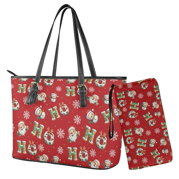 ZUXONGSY HO Santa Claus Snowflake Print Purse and Wallet Sets for Women Handbag and Purse Set Satchel Purse Top Handle Tote Bag for Women Leather Shoulder Handbag with Wallet