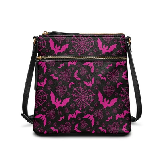 ZUXONGSY Halloween Bat Spider Web Pumpkin Print Leather Shoulder Bag for Women Multipurpose Crossbody Purse Satchel with Zipper Closure Sling Hobo Bag for Shopping Dating