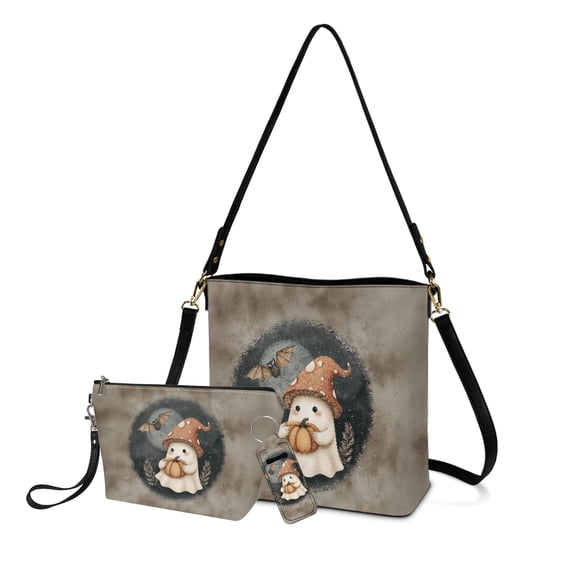 ZUXONGSY Halloween Ghost Pumpkin Bat Print Travel Cosmetic Bag with Matching Crossbody Purse and Lip Balm Holder, Waterproof Toiletry Organizer Set for Women