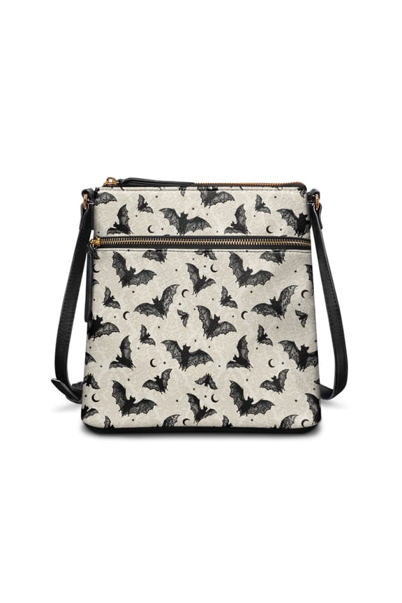Halloween Moon Bat Print Leather Shoulder Bag for Women Lightweight Crossbody Handbag Sling Hobo Bag Casual Travel Bag with Shoulder Strap for Daily Use Working