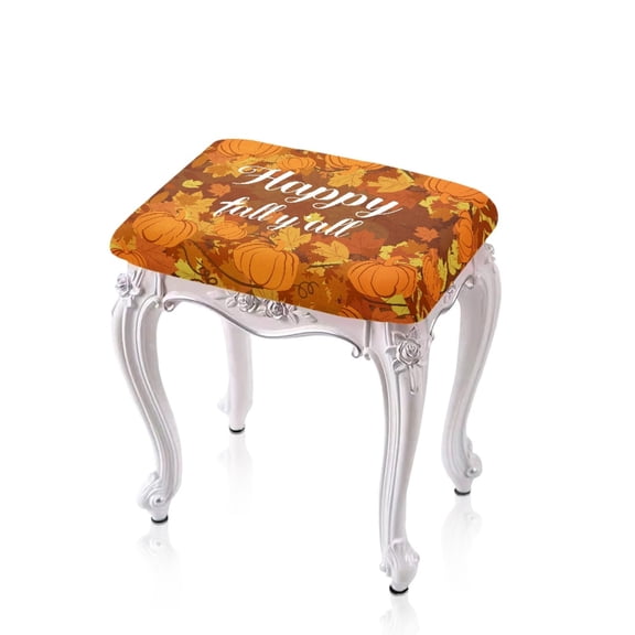 ZUXONGSY Happy Fall Y'all Stool Covers Rectangle 2 Packs Vanity Stool Cover with Elastic Bands Pumpkin Vanity Stool Cover for Wooden Metal Bench Easy to Install Thanksgiving Fall Decor