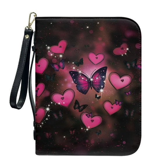 ZUXONGSY Heart Butterfly Print PU Leather Bible Cover Case for Women Men Multifunctional Bible Protective Carrier with Detachable Wristlet Strap Bible Accessories for Bible Study, 2XL