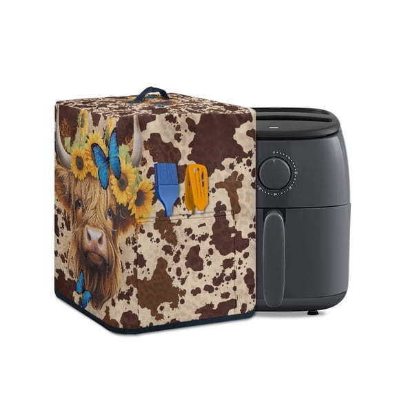 ZUXONGSY Highland Cow Air Fryer Cover Dust Cover for Air Fryer Toaster Dust Cover with Storage Pockets Cow Print Rice Cooker Coffee Machine Cover Keep Appliance Clean Kitchen Decor