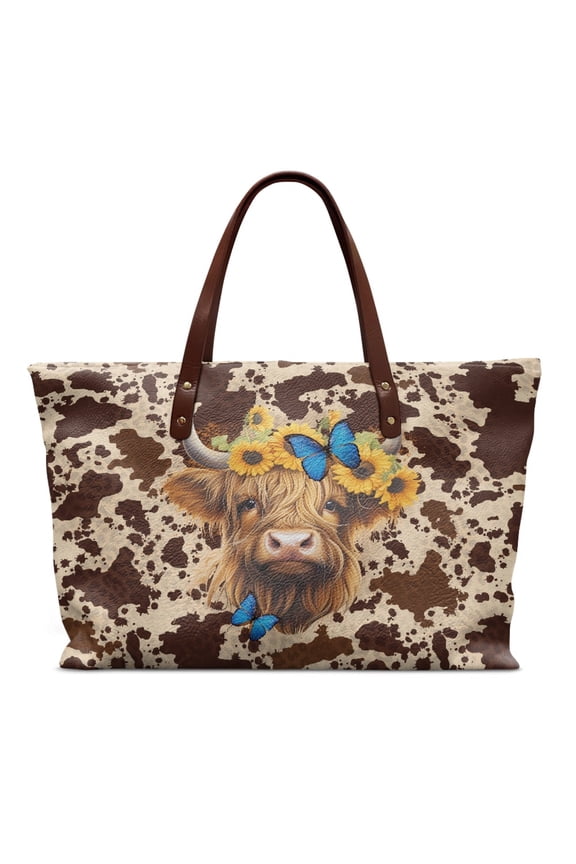 Highland Cow Butterfly Print Fashion Top Handle Purse, Casual Shoulder Bag for Women, Perfect for Shopping and Daily Adventures