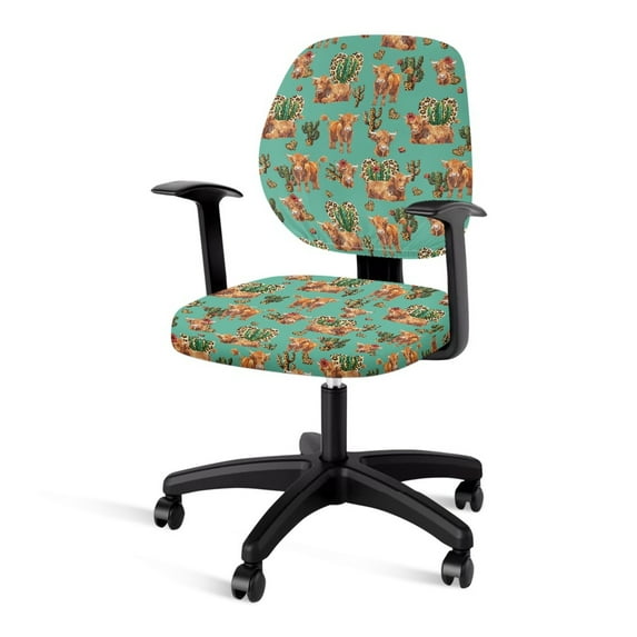 ZUXONGSY Highland Cow Cactus Office Chair Cover 2 Piece Mid Back Chair Covers Stretchable Computer Chair Protector Easy to Clean Suitable for Most Decorating Styles Decorating Old Chairs