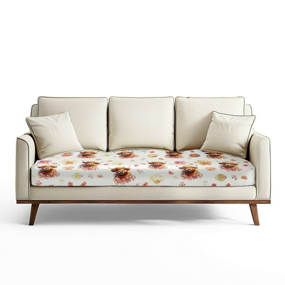 ZUXONGSY Highland Cow Couch Cushion Cover Flower Sofa Cushion Protector Cover Sofa Cushion Covers Sectional Couch Cushion Slipcover Replacement Bench Cushion Cover Home Decor Size L