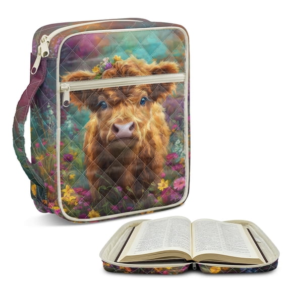 ZUXONGSY Highland Cow Daisy Print Bible Cover Case for Women Quilted Bible Protector Lightweight ChuZU Bag with Pen Holder Christian Gift for Religious