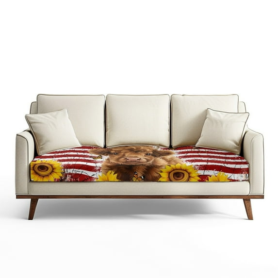 ZUXONGSY Highland Cow Sofa Cushion Cover Sunflower Outdoor Cushion Protector Cover Removable Couch Seat Cushion Slipcover Universal Sofa Seat Cushion Cover Gifts for Kids 75x27.5x9 in