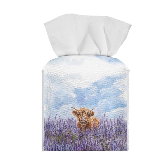 ZUXONGSY Highland Cow Square Tissue Box Cover Decorative Tissue Boxes Covers Modern PU Leather Tissue Box Holder Stylish Tissue Box Cover for Office, Car, Outdoor Tent, Dining Table