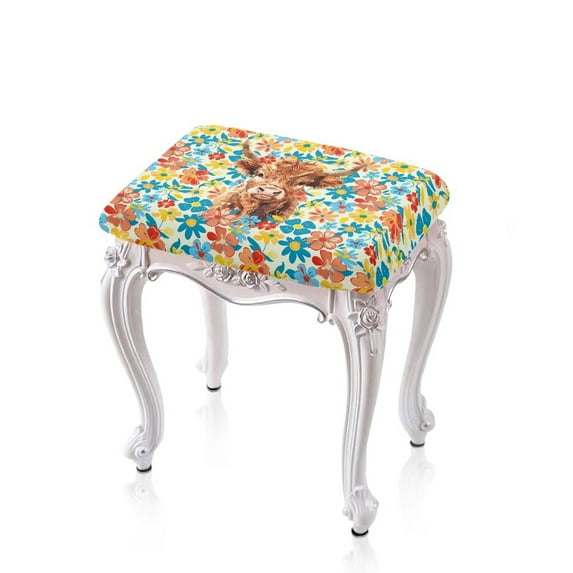 ZUXONGSY Highland Cow Stool Covers Rectangle 2 PCS Stretchable Furniture Covers with Elastic Bands Removable Bar Stool Cushion Slipcovers Stretch to Fit Stool Covers Home Decor