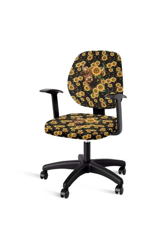 Highland Cow Sunflower Desk Chair Cover 2 Packs Split Stretch Seat Cover with Elastic Bottom Furniture Protector Suitable for Most Decorating Styles Decorating Old Chairs
