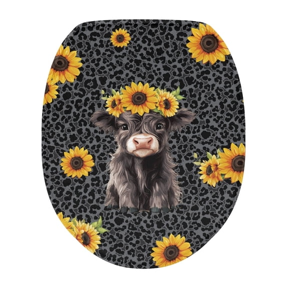 ZUXONGSY Highland Cow Sunflower Toilet Lid Dust Cover Toilet Protective Cover with Stretch Edges Leopard Print Easy to Install Toilet Lid Cover Washable Home Indoor Decor