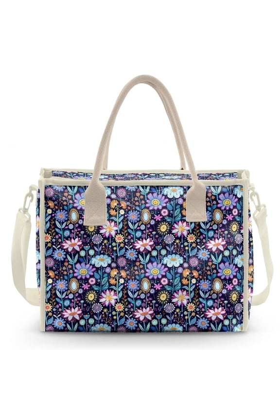 Hippie Daisy Print Clear PVC Shoulder Tote, Lightweight Waterproof Oversize Handbag with Removable Strap, All Purpose Daily Purse for Shopping and Weekend Trips